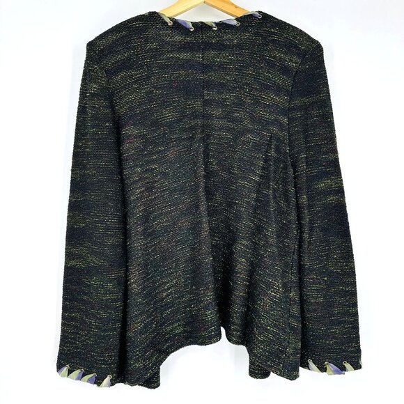 Steve Fabrikant Vintage Green Multi Knit Ribbon Long Sleeve Cardigan Sweater XL - Picture 2 of 9